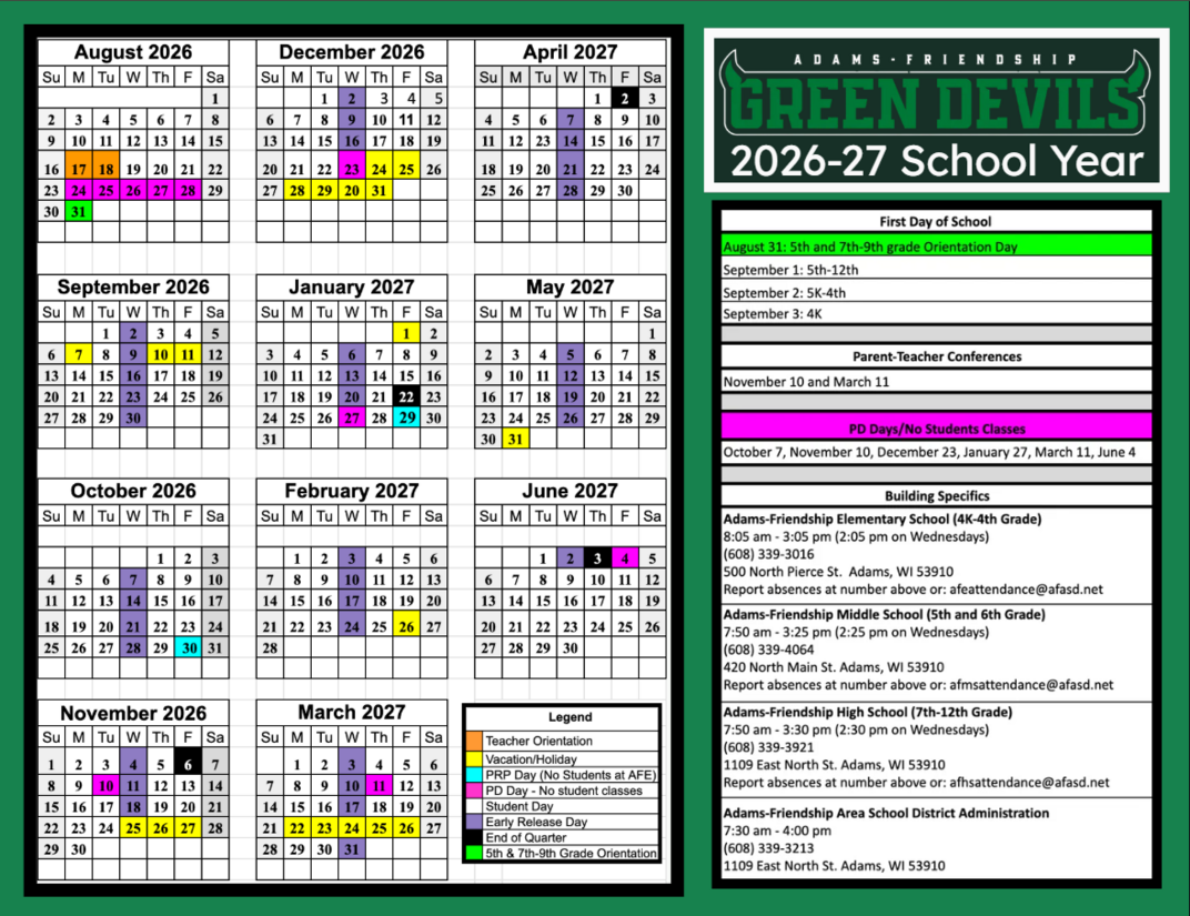 2026-2027 School District Calendar